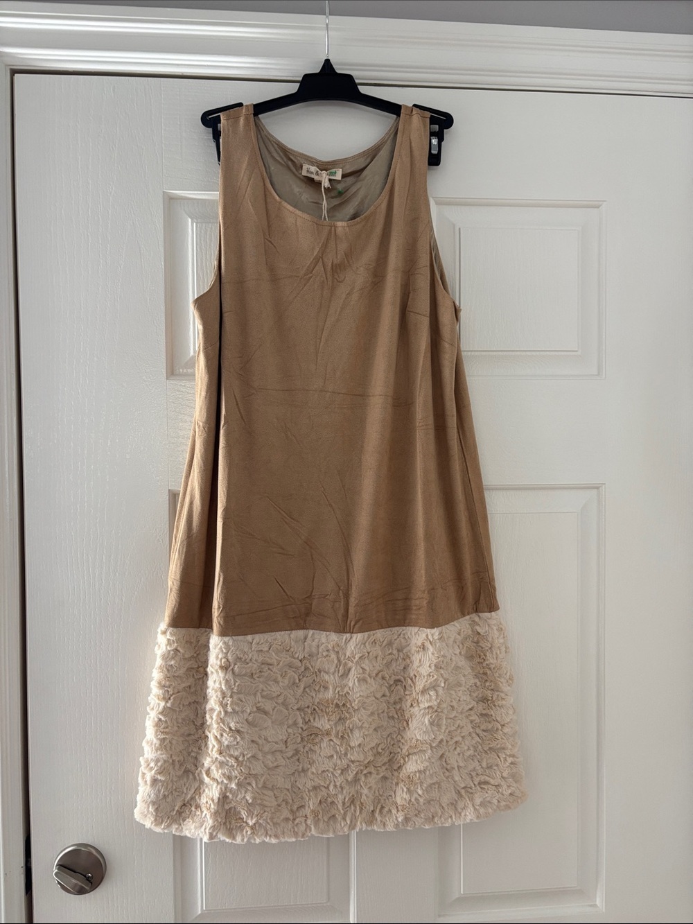 Hem & Thread Tan Sleeveless Midi Dress with Cream Ruffled Hem